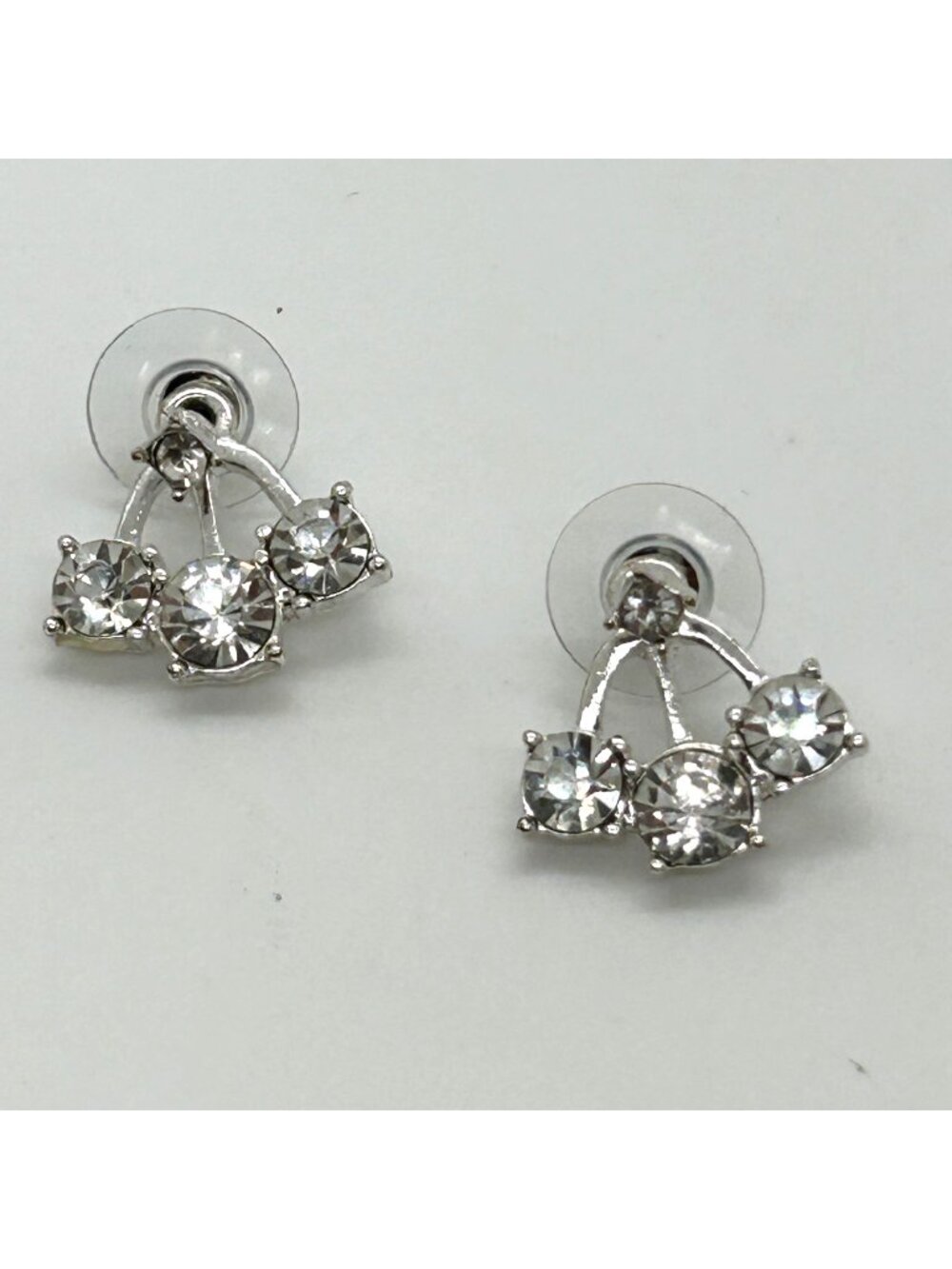 Silver Tone Rhinestone Studs and Earring  Jackets 3-Stone Drop Design Wedding